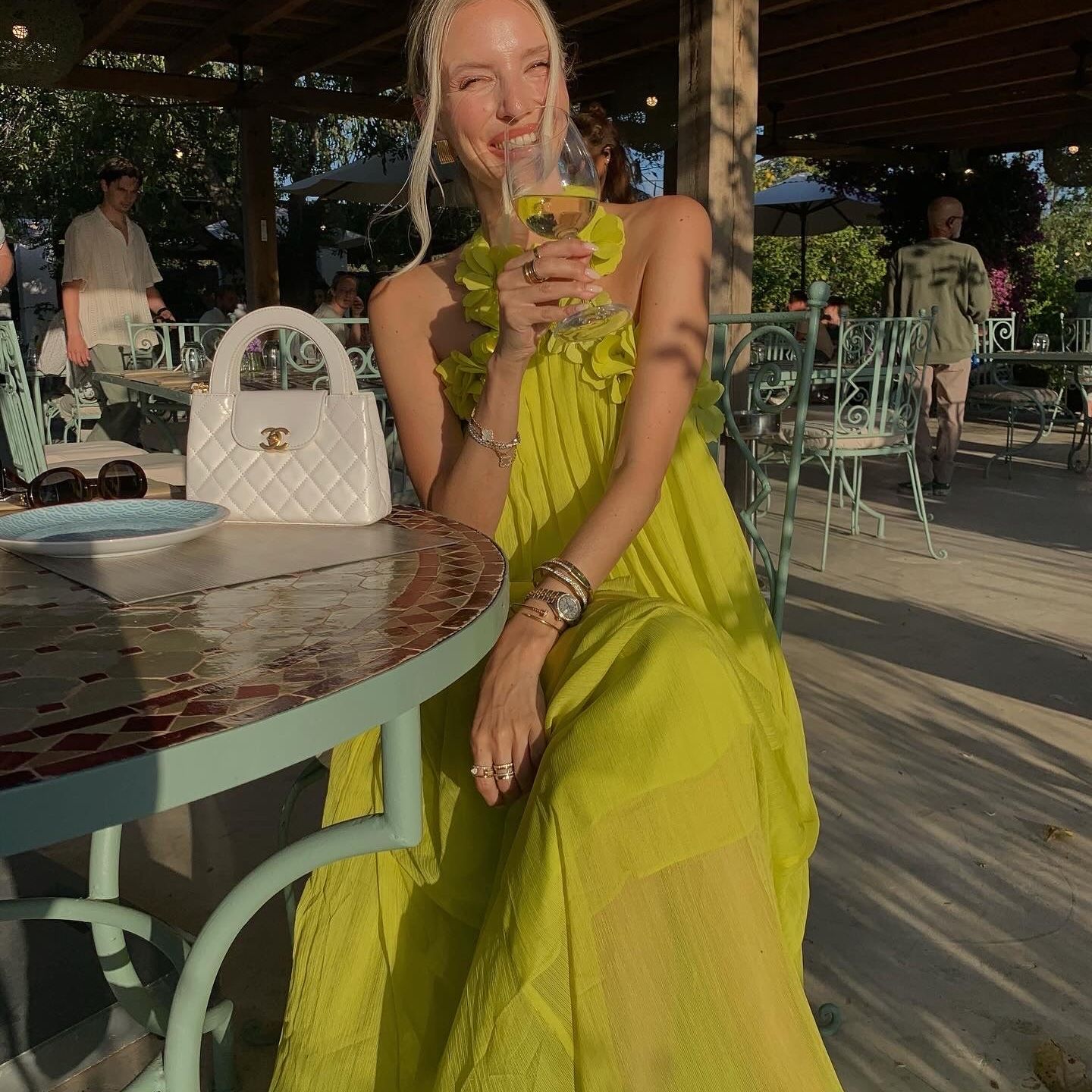 PATBO RUNWAY EMBROIDERED 3D GOWN ACID YELLOW