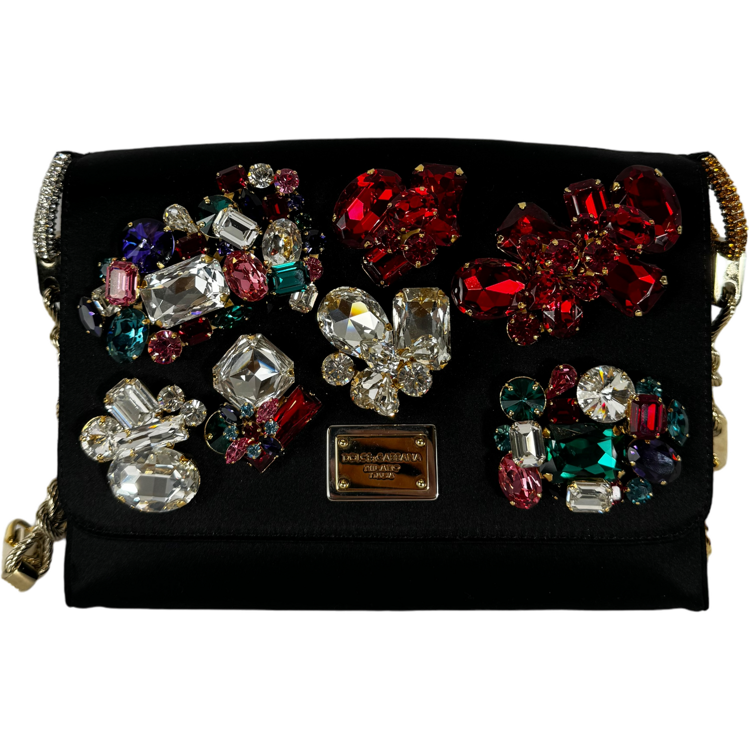 DOLCE & GABBANA Black satin crystal embellished shoulder bag