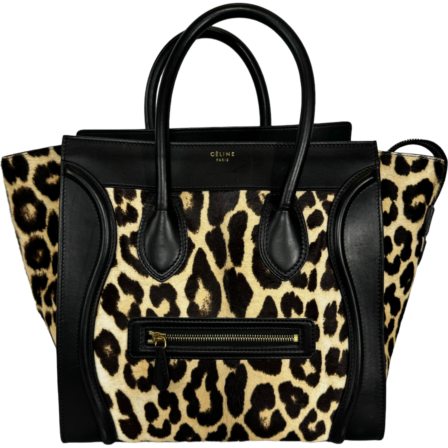 Celine Leopard Print Pony Calf Skin Nano Luggage Bag