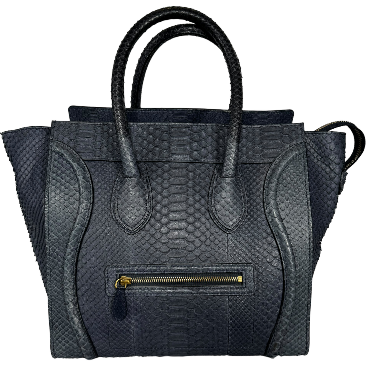 Celine dark blue python nano luggage handbag.