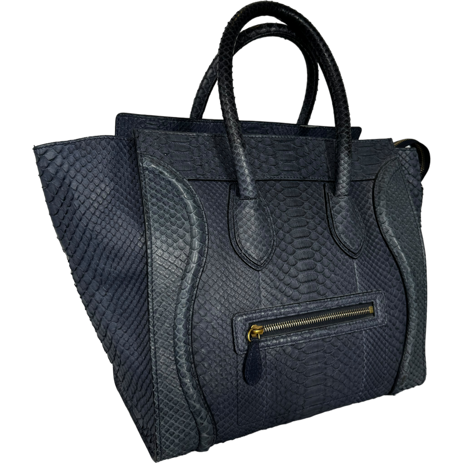 Celine dark blue python nano luggage handbag.