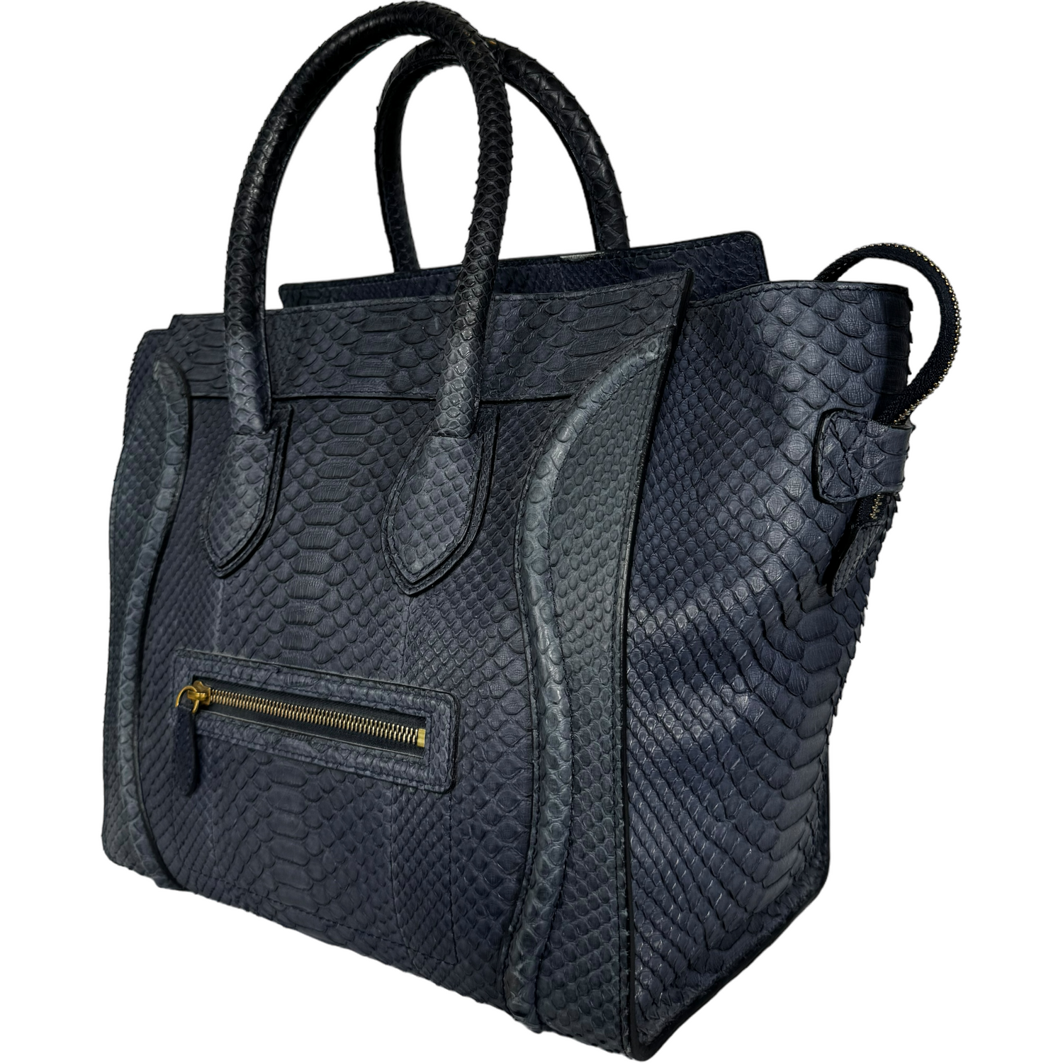 Celine dark blue python nano luggage handbag.