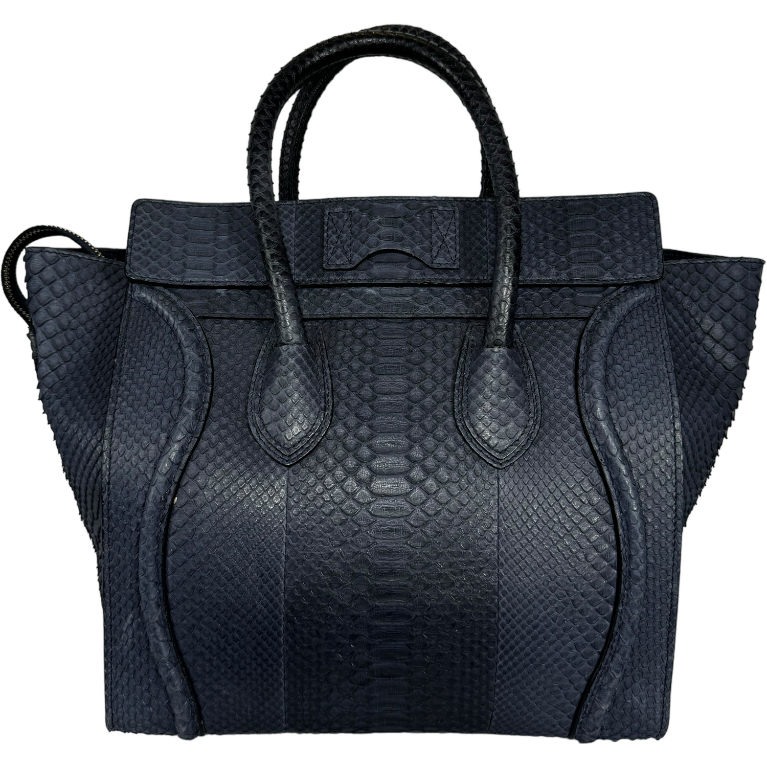 Celine dark blue python nano luggage handbag.