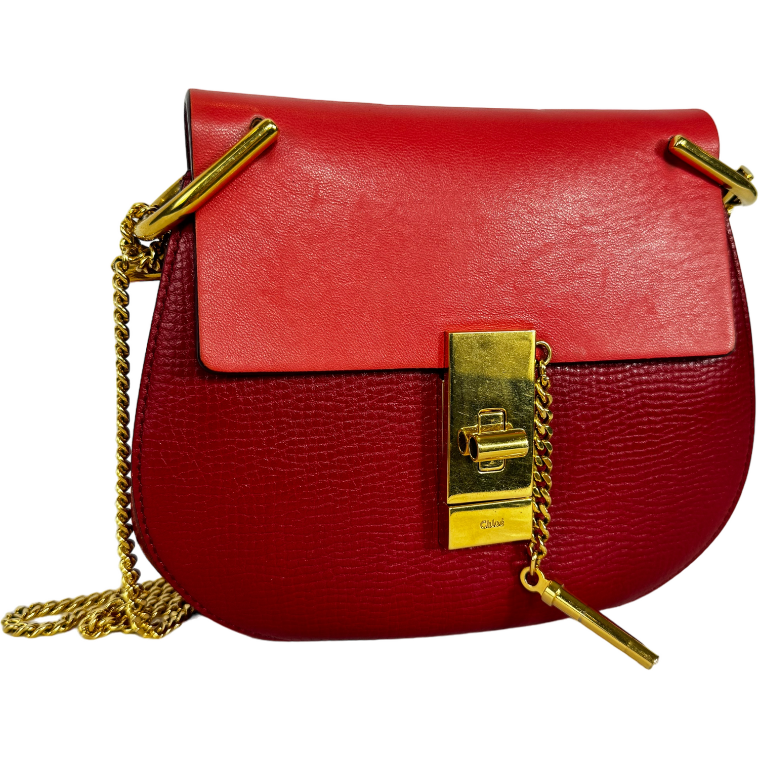 CHLOE Red two tone leather DREW bag 