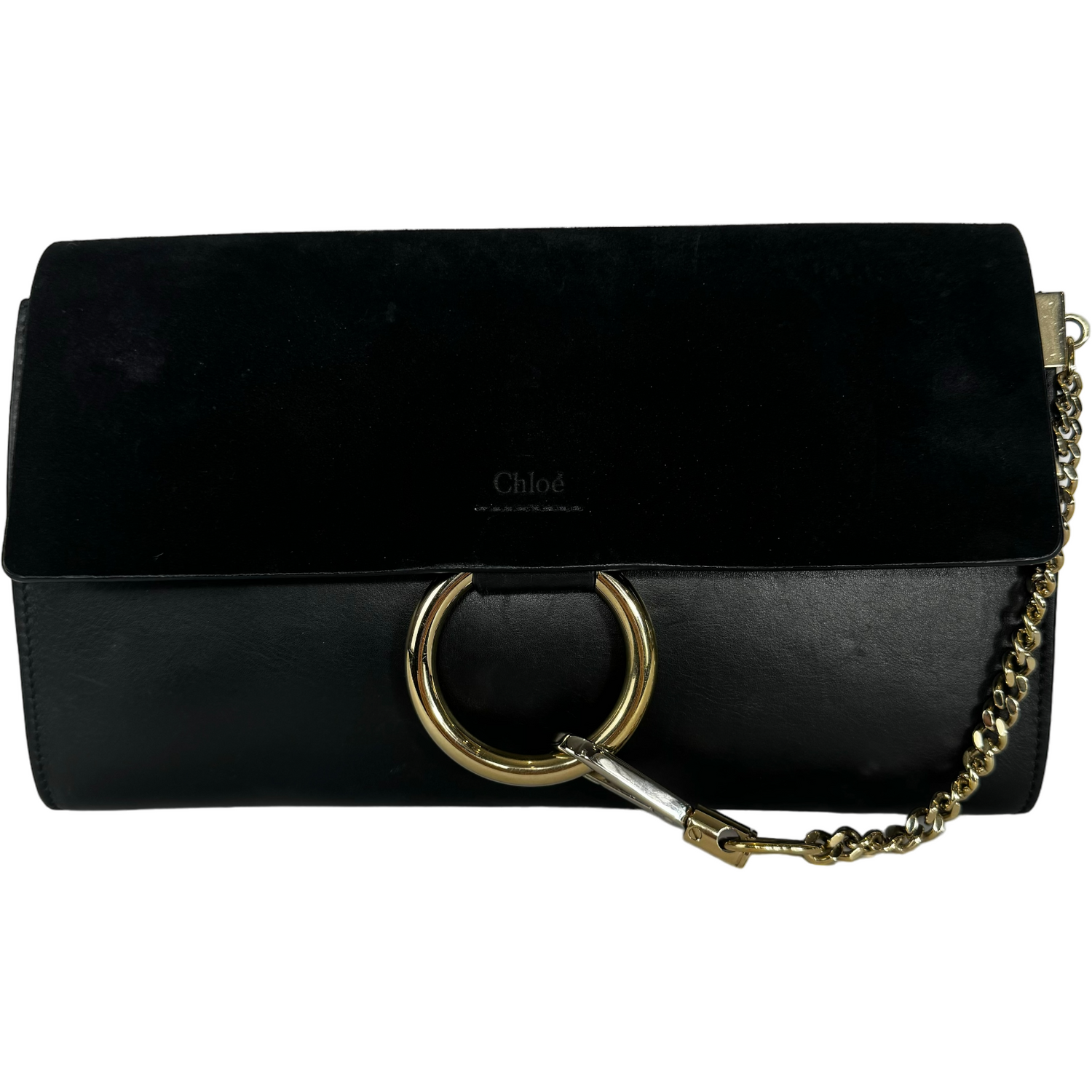 CHLOE Faye black leather and suede signature clutch bag