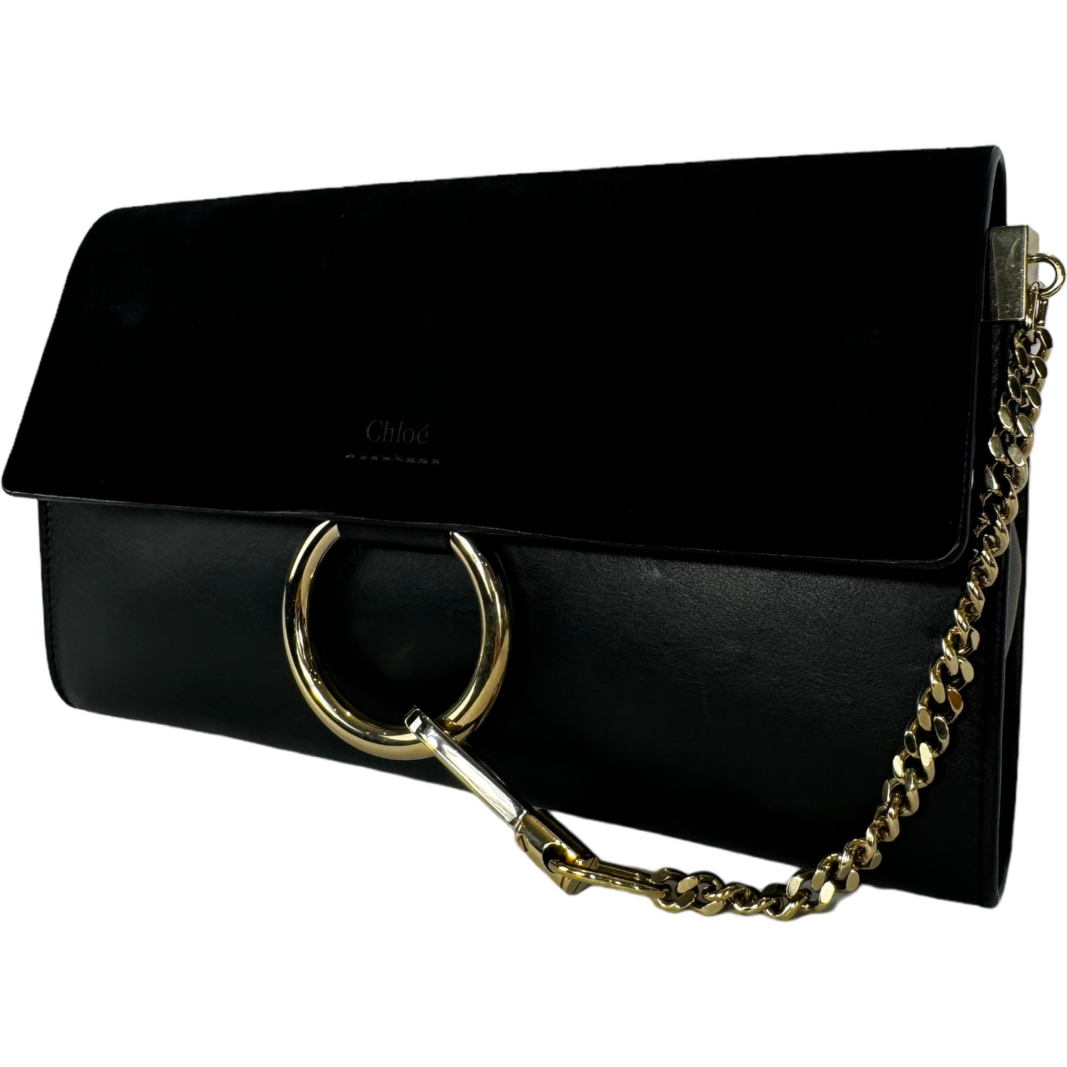 CHLOE Faye black leather and suede signature clutch bag