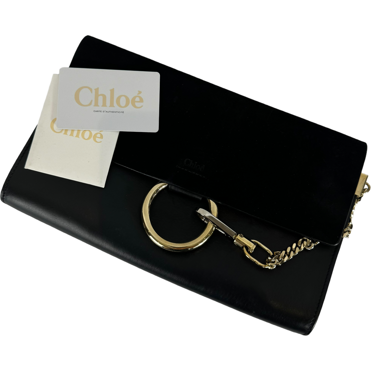 CHLOE Faye black leather and suede signature clutch bag