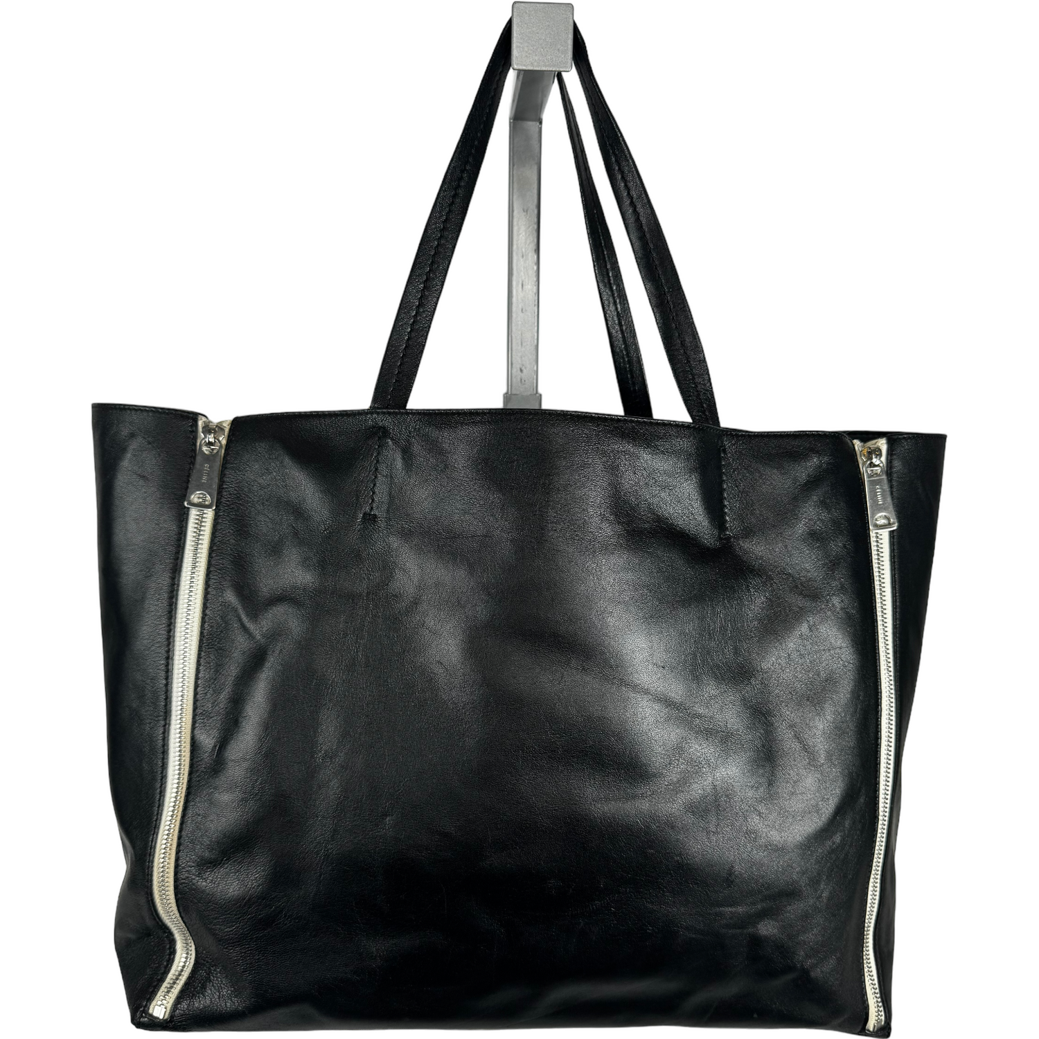 Celine Black Leather Gusset Cabas Zip Tote