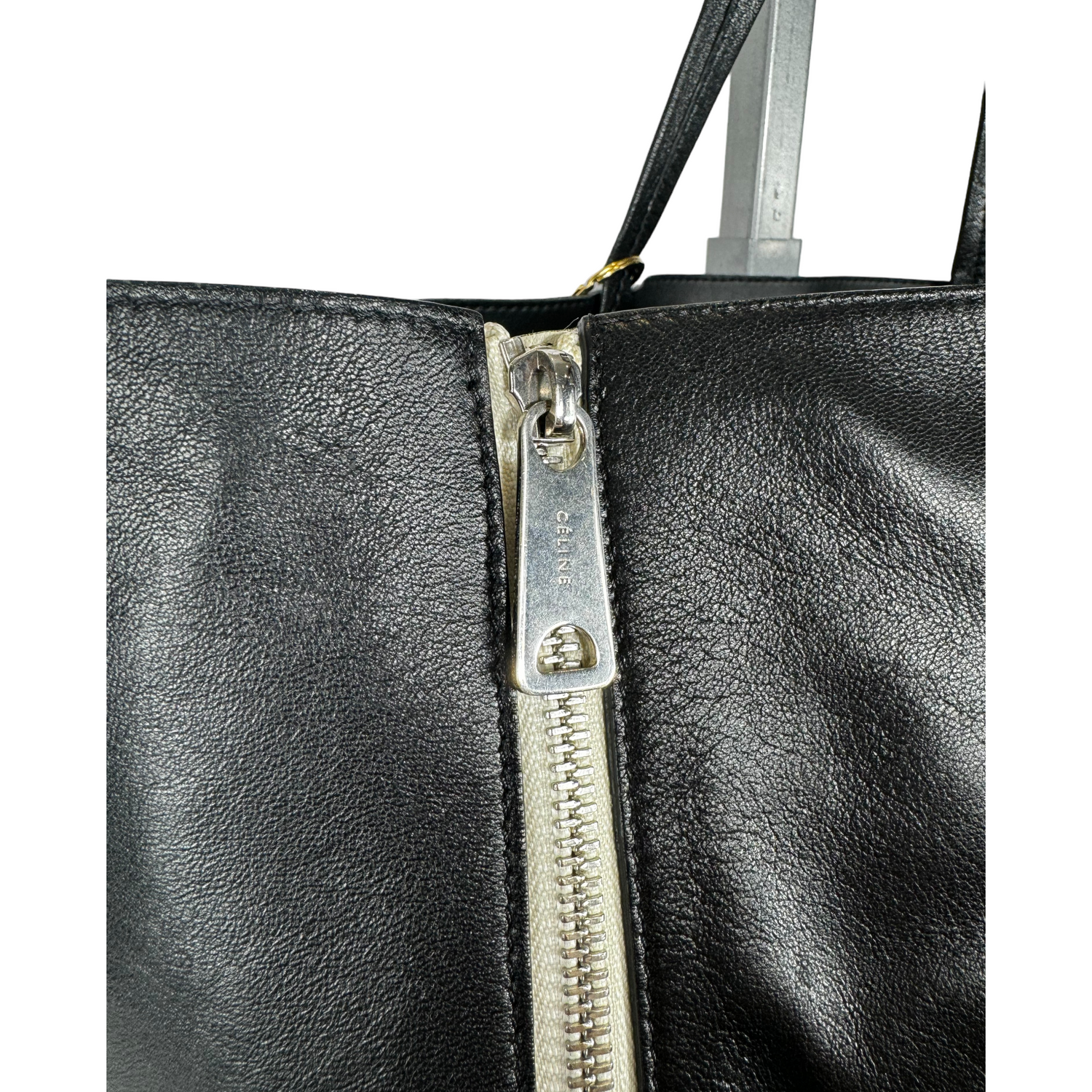 Celine Black Leather Gusset Cabas Zip Tote