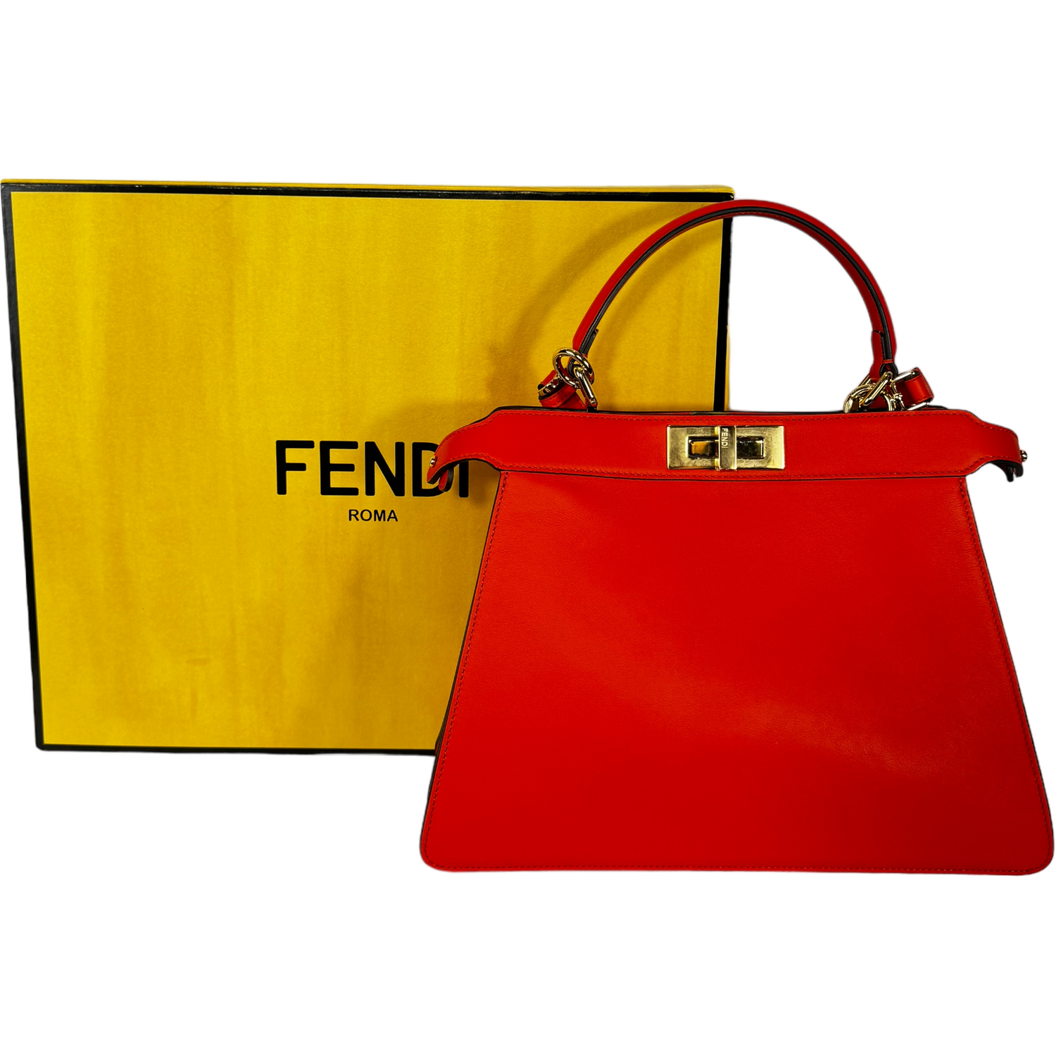 FENDI Peekaboo ISeeU medium leather handbag in bright orange.