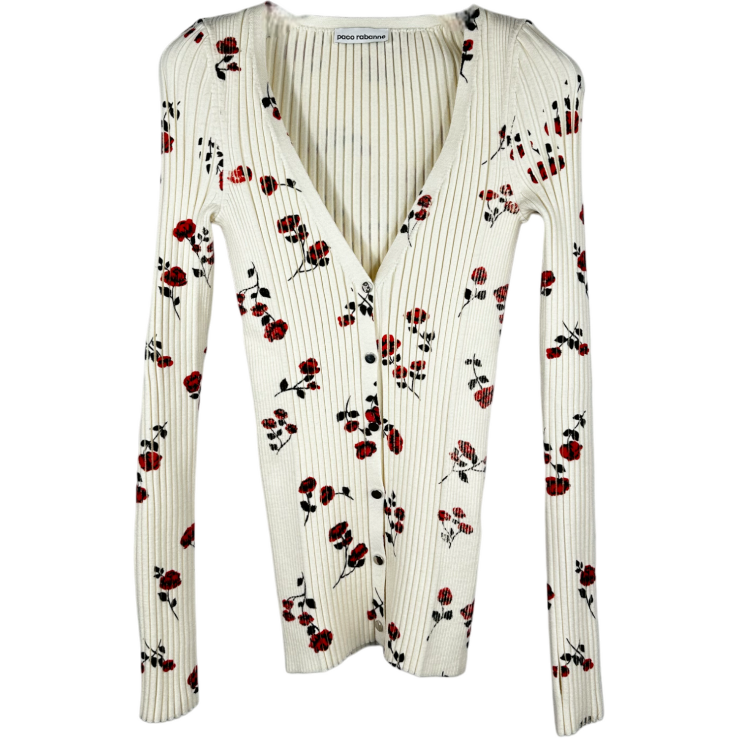 PACO RABBANNE Floral Ribbed Cardigan